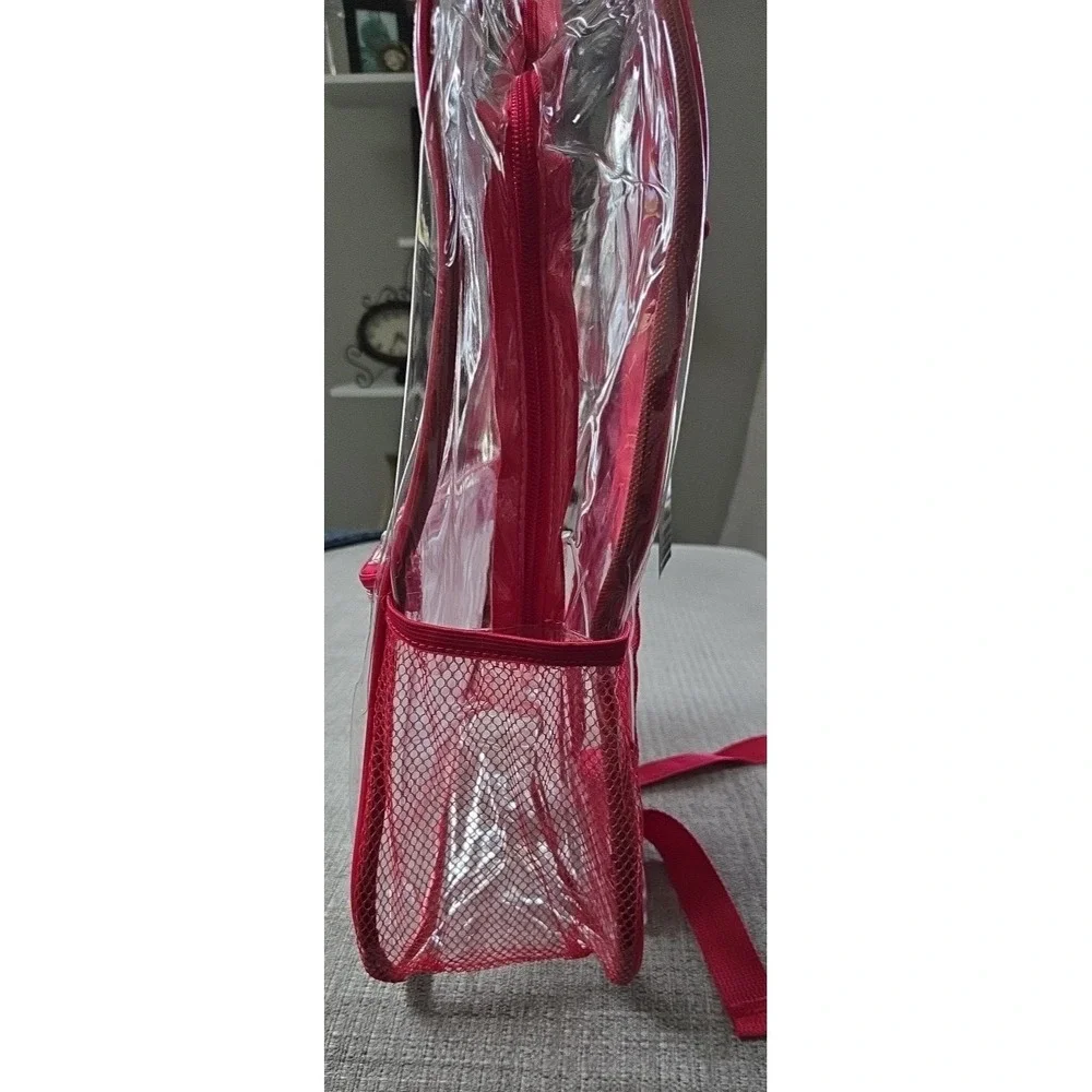 Moda West Clear Backpack With Red Trim Front Pocket 17x12x6‎